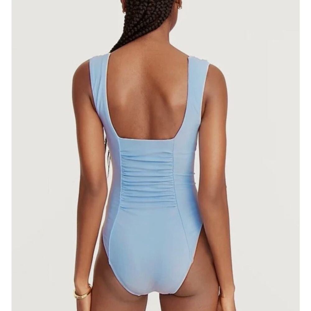J. CREW Ruched Squareneck One-Piece Swimsuit Baby Blue Sz 6 NWT $128 {3H54} - Picture 2 of 3